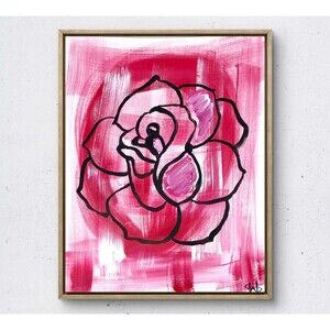 WS original red rose hand painted 14X11 heavy Gallery Paper colorful modern art